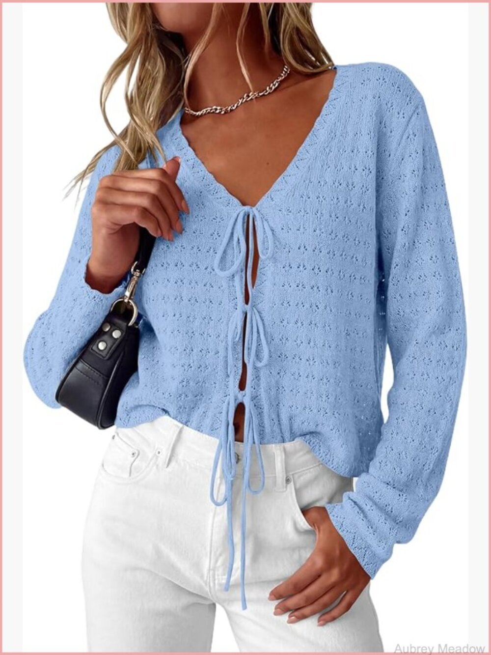 Tie Front Crochet Knit Cardigan Boho Beach Cover Up Long Sleeve Lightweight
